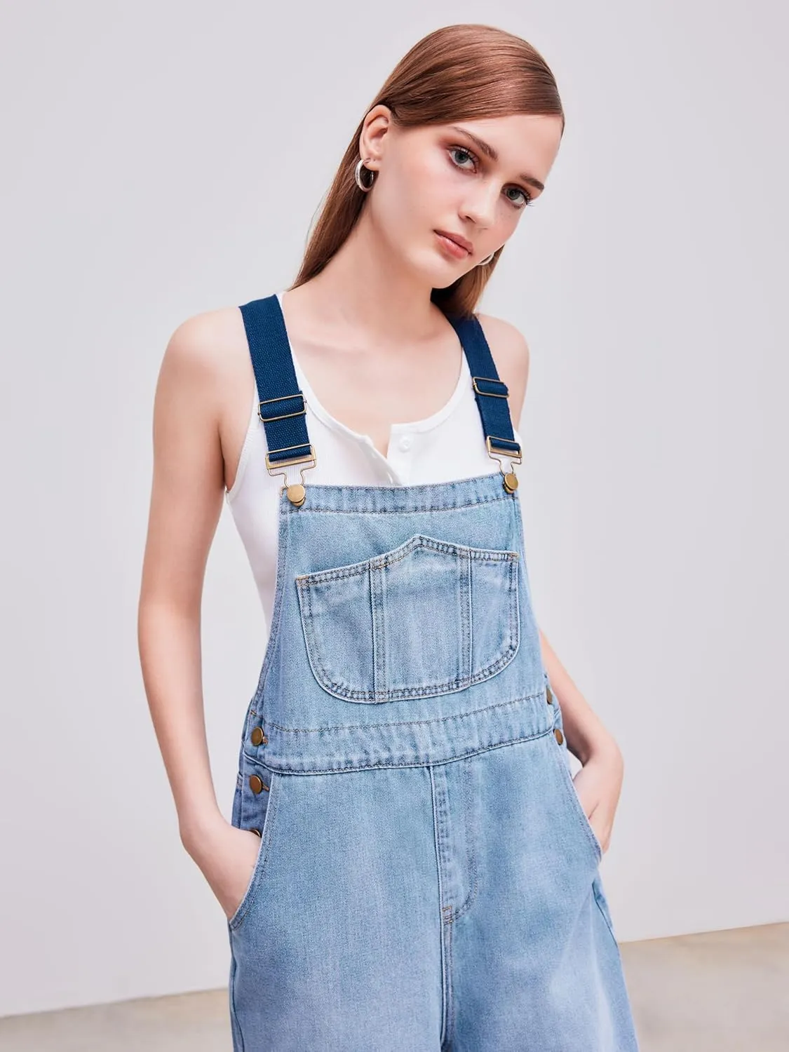 CIDER Denim Buckle Wide Leg Jumpsuit