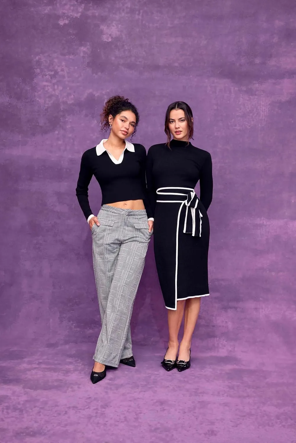 CIDER Women's High Waisted Wide Leg Pants Plaid Pants Business Casual Trousers with Pockets