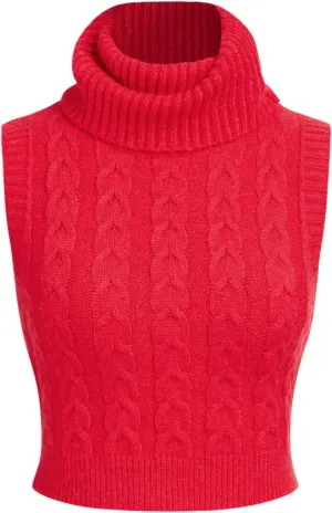 CIDER Womens Sleeveless Sweater Tops Turtle Necks Cable Knit Croped Vest Tank Top