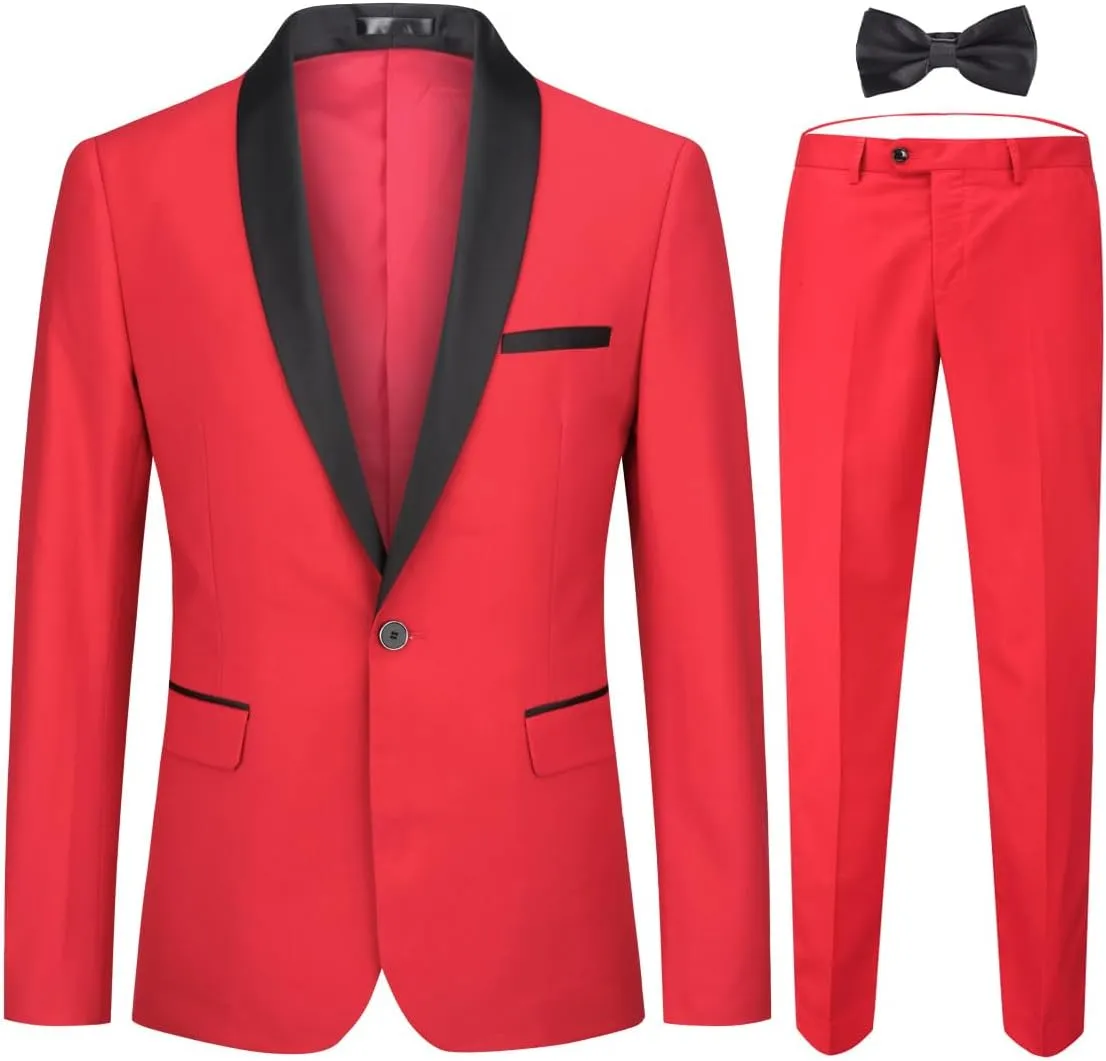 Cloudstyle Mens Tux Suits 2-Piece Shawl Collar Solid Prom Party Jacket Coat Pants Sets