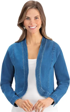Collections Etc Bolero Style Denim Long Sleeve Button Cuff Jacket