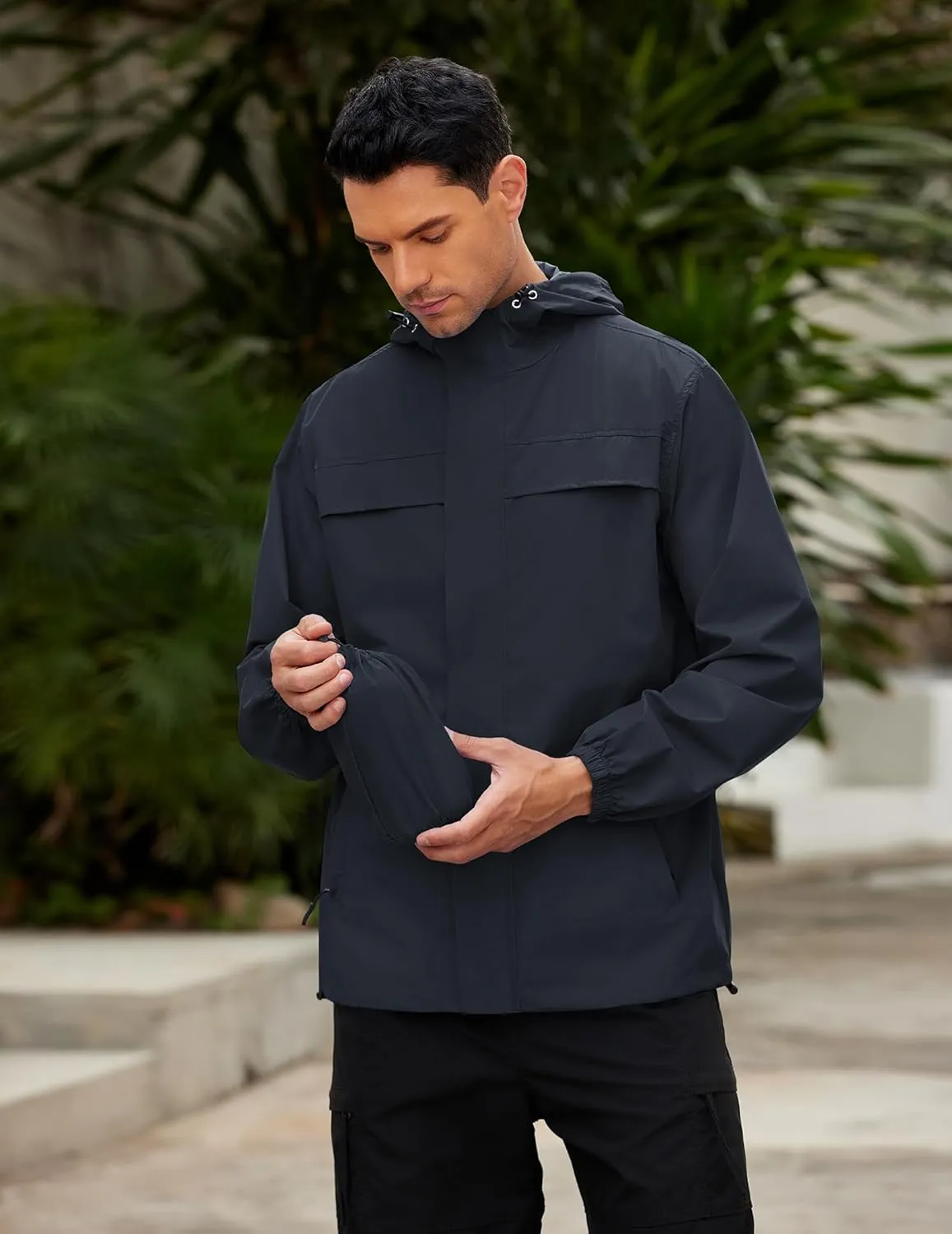COOFANDY Men's Rain Jacket Waterproof Lightweight Windbreaker Packable Hooded Raincoat for Hiking, Cycling, Golf & Travel