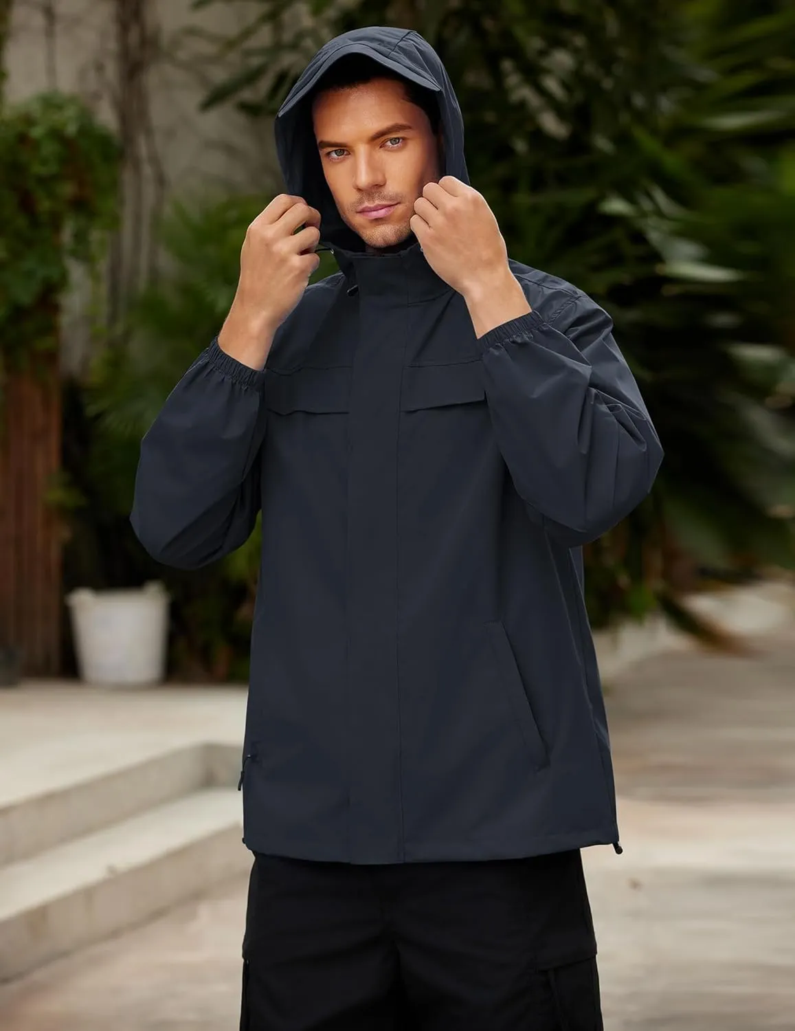 COOFANDY Men's Rain Jacket Waterproof Lightweight Windbreaker Packable Hooded Raincoat for Hiking, Cycling, Golf & Travel