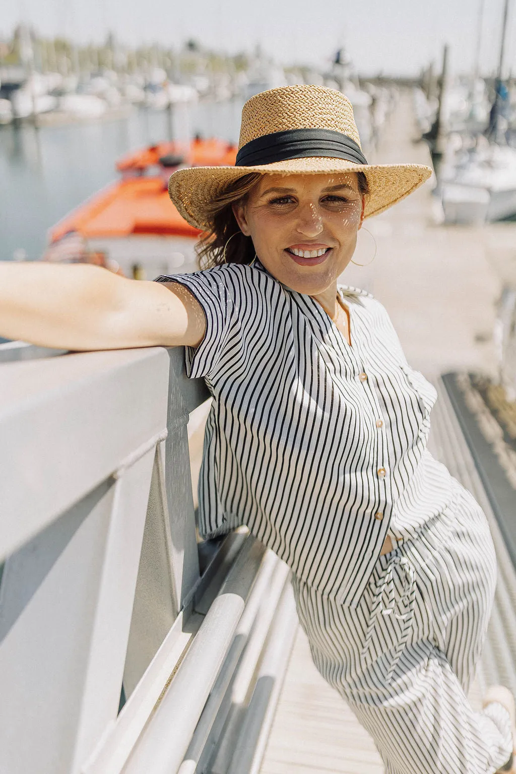 Cream Black Stripe Linen Top & Pants Set