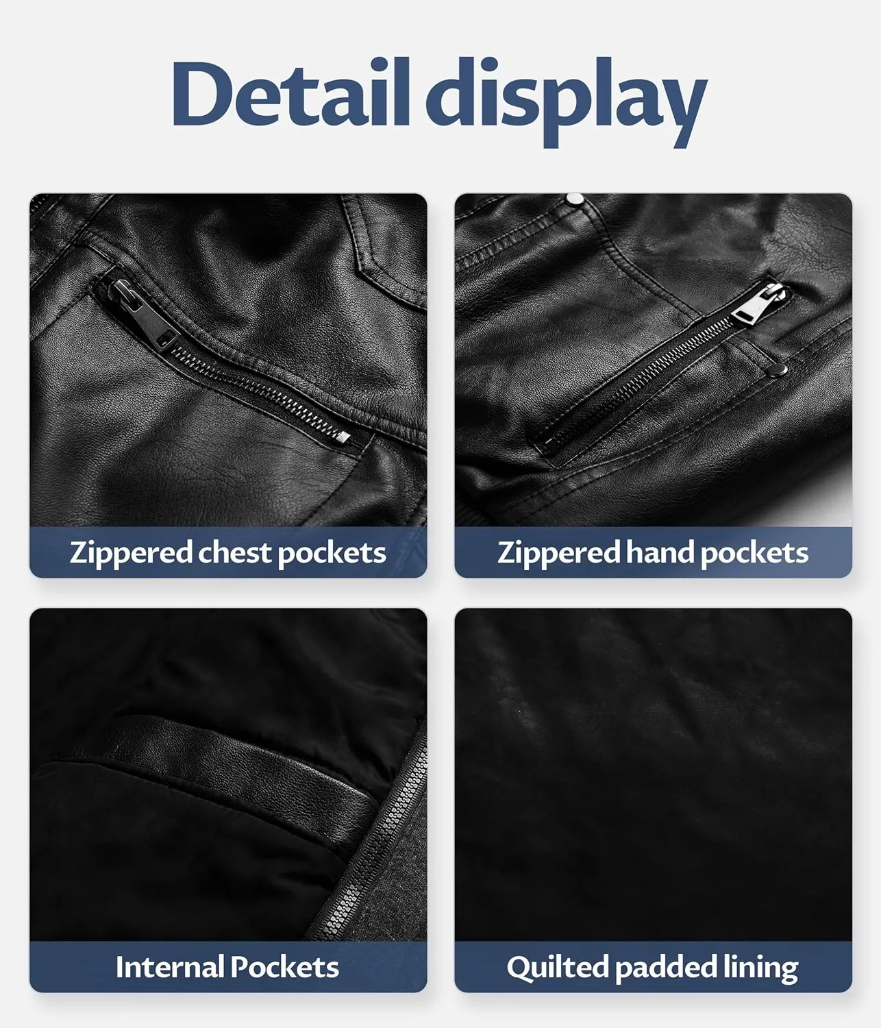 CREATMO US Men's Faux Leather Jacket Motorcycle Jacket Waterproof Windproof PU Moto Vintage Bomber Hoodie with Removable Hood