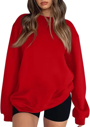 Crewneck Sweatshirts Women Oversized Preppy Sweatshirt Cute Loose Fit Fleece Pullover Comfort Plain Hoodies