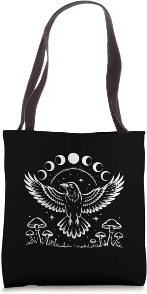 Crow Raven Cottagecore Blackbird Witchcore Mystical Moon Tote Bag