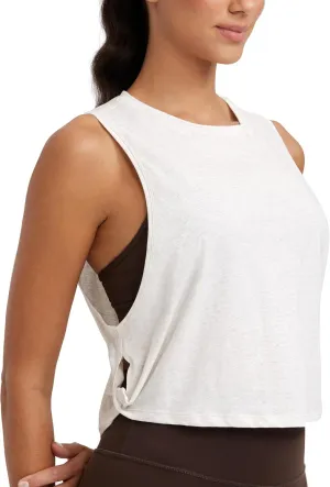 CRZ YOGA Pima Cotton Cropped Workout Tank Tops for Women - Sleeveless Sports Athletic Yoga Running Gym Crop Shirts