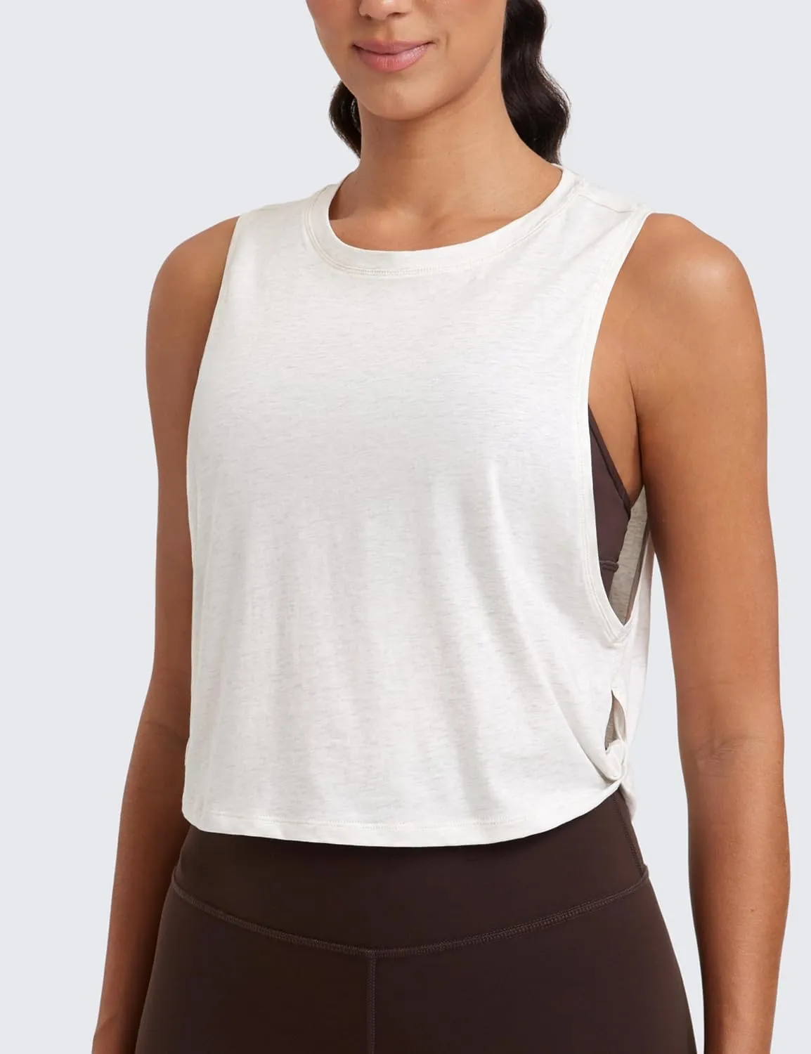 CRZ YOGA Pima Cotton Cropped Workout Tank Tops for Women - Sleeveless Sports Athletic Yoga Running Gym Crop Shirts