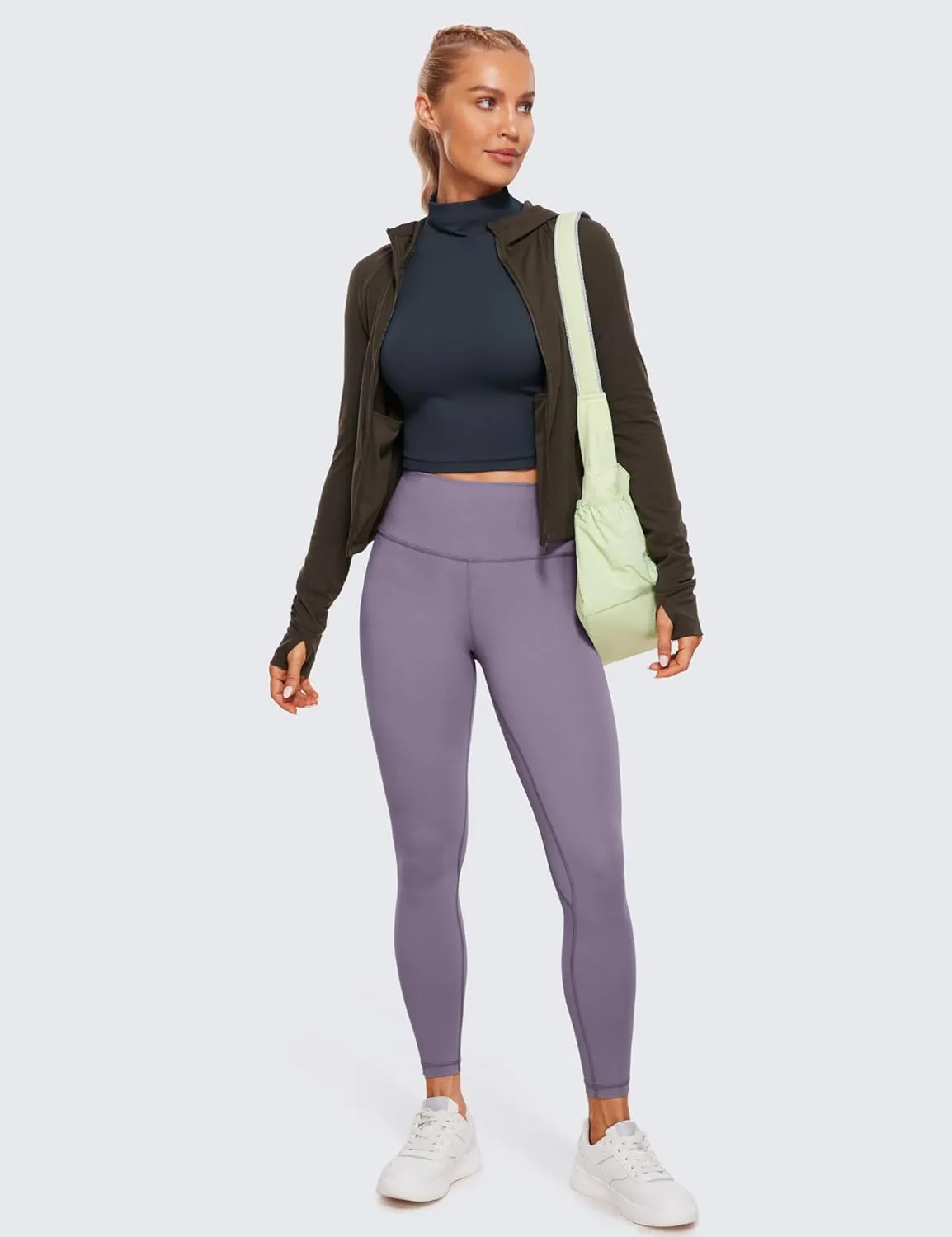 CRZ YOGA Womens Butterluxe Mock Turtleneck Long Sleeves Crop Tops Slim Fit Workout Casual T-Shirt Base Layer Fall Shirts