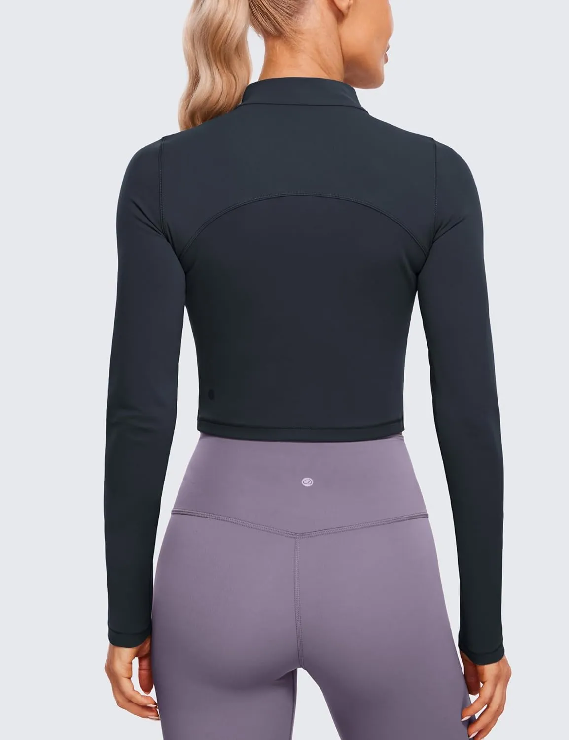 CRZ YOGA Womens Butterluxe Mock Turtleneck Long Sleeves Crop Tops Slim Fit Workout Casual T-Shirt Base Layer Fall Shirts
