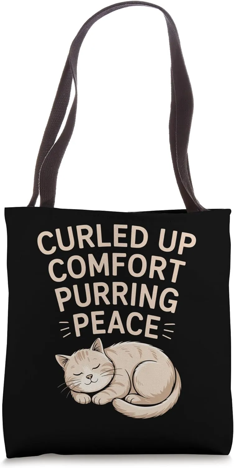 Curled Up Comfort Purring Peace Cat Lover Feline Pet Meow Tote Bag