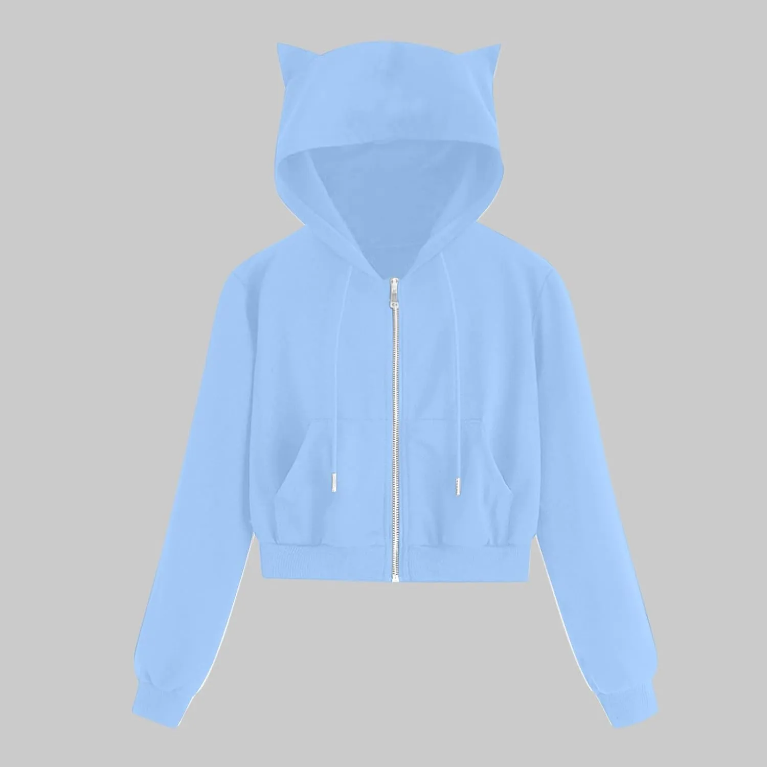 Cute Cat Ear Zip Up Hoodies for Women Teen Girls Y2K Long Sleeve Drawstring Hooded Sweatshirt Jackets with Pockets