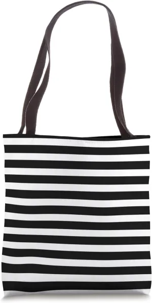 Cute Monochrome White Black Stripes Minimalist Graphic Tote Bag