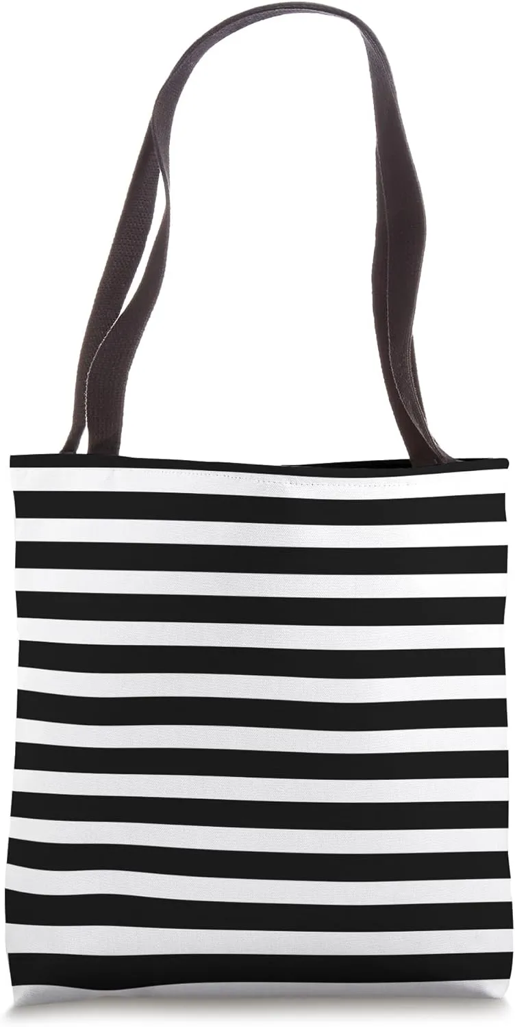 Cute Monochrome White Black Stripes Minimalist Graphic Tote Bag