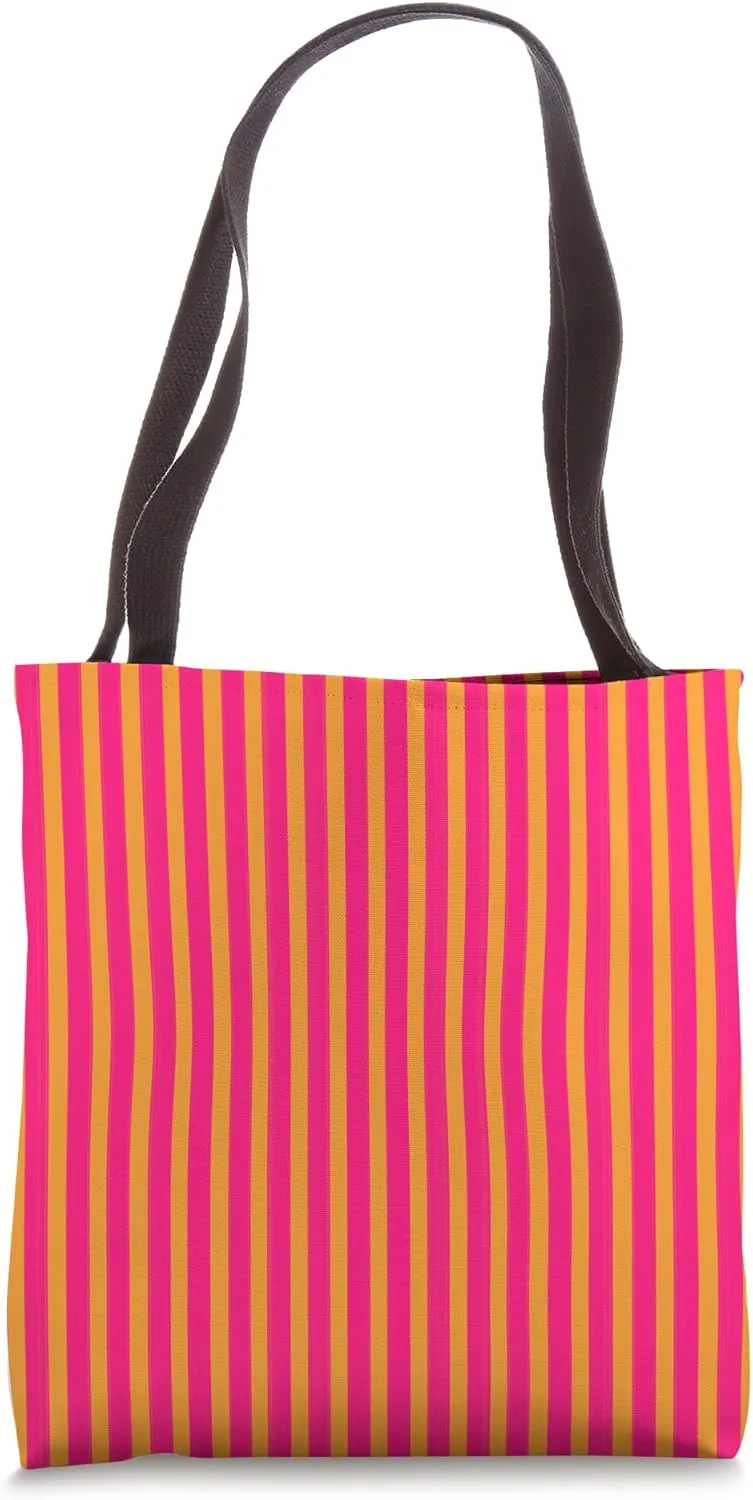 Cute Pink Orange Stripes Pattern Minimalist Tote Bag