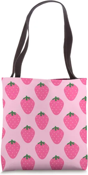 Cute Pink Strawberry Fruit Pattern Minimalist Tote Bag