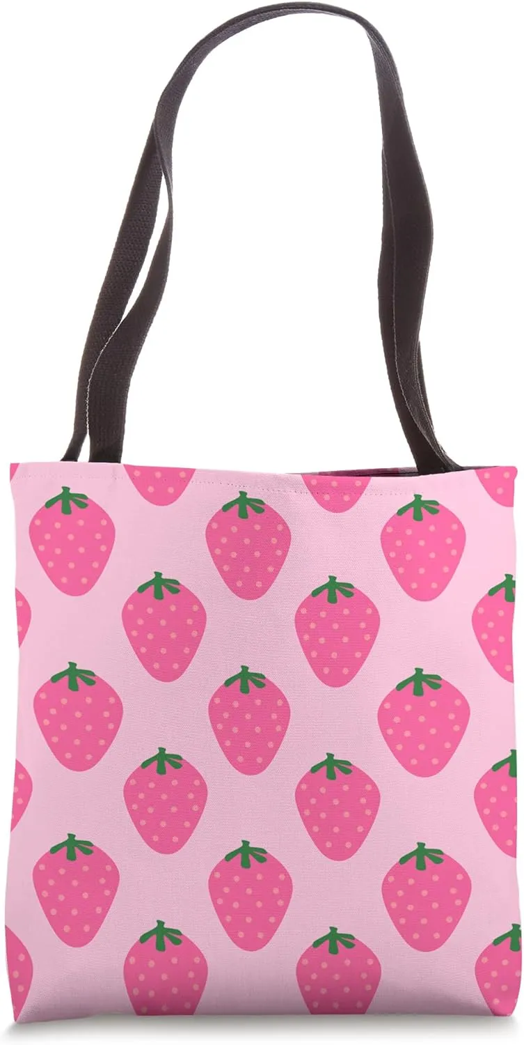 Cute Pink Strawberry Fruit Pattern Minimalist Tote Bag