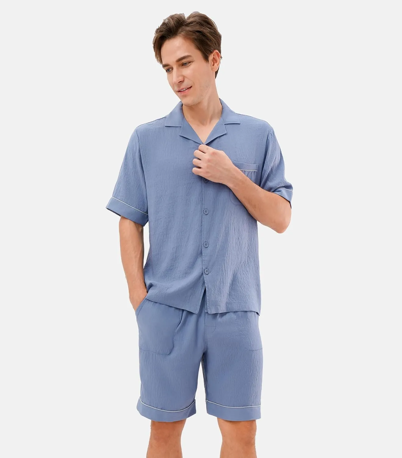 DAVID ARCHY Mens Pajamas Set Short Sleeve Summer Loungewear Soft Lightweight 2 Piece Pj Shorts Set with Pockets