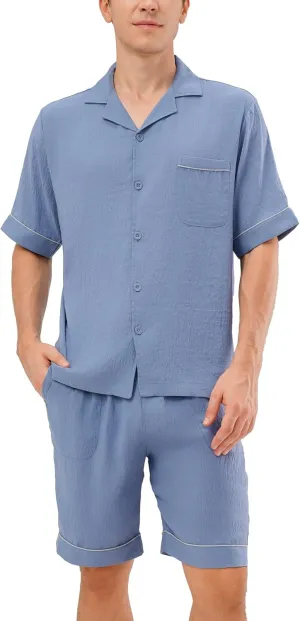 DAVID ARCHY Mens Pajamas Set Short Sleeve Summer Loungewear Soft Lightweight 2 Piece Pj Shorts Set with Pockets