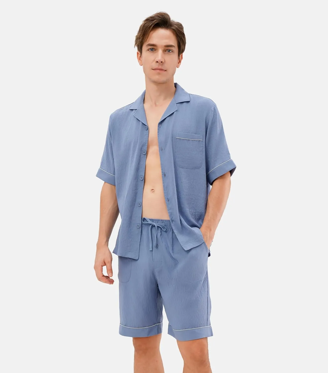 DAVID ARCHY Mens Pajamas Set Short Sleeve Summer Loungewear Soft Lightweight 2 Piece Pj Shorts Set with Pockets
