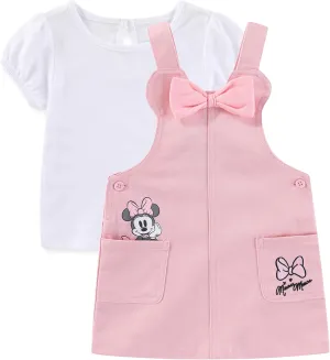 Disney Minnie Mouse Baby Girls Twill Jumper Dress and Jersey Top for Infants