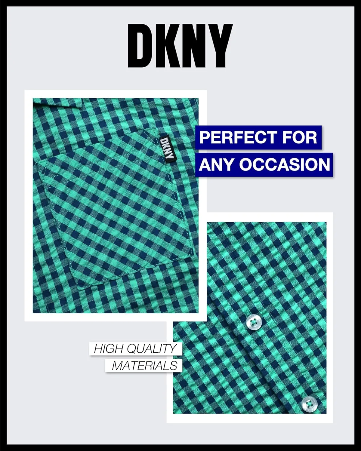 DKNY Boys' Button Down Shirt - Casual Woven Short Sleeve Collared Dress Shirt for School, Vacation and Holidays (Sizes: 4-20)