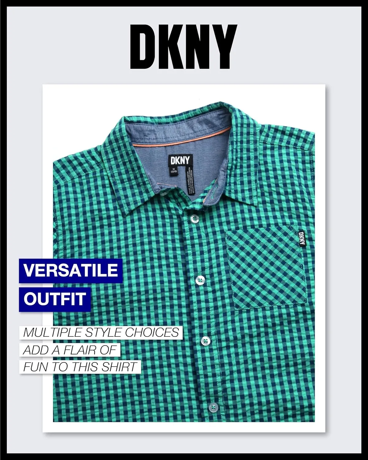 DKNY Boys' Button Down Shirt - Casual Woven Short Sleeve Collared Dress Shirt for School, Vacation and Holidays (Sizes: 4-20)