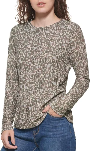 DKNY Women's Long Sleeve Layering Printed Sportswear Top