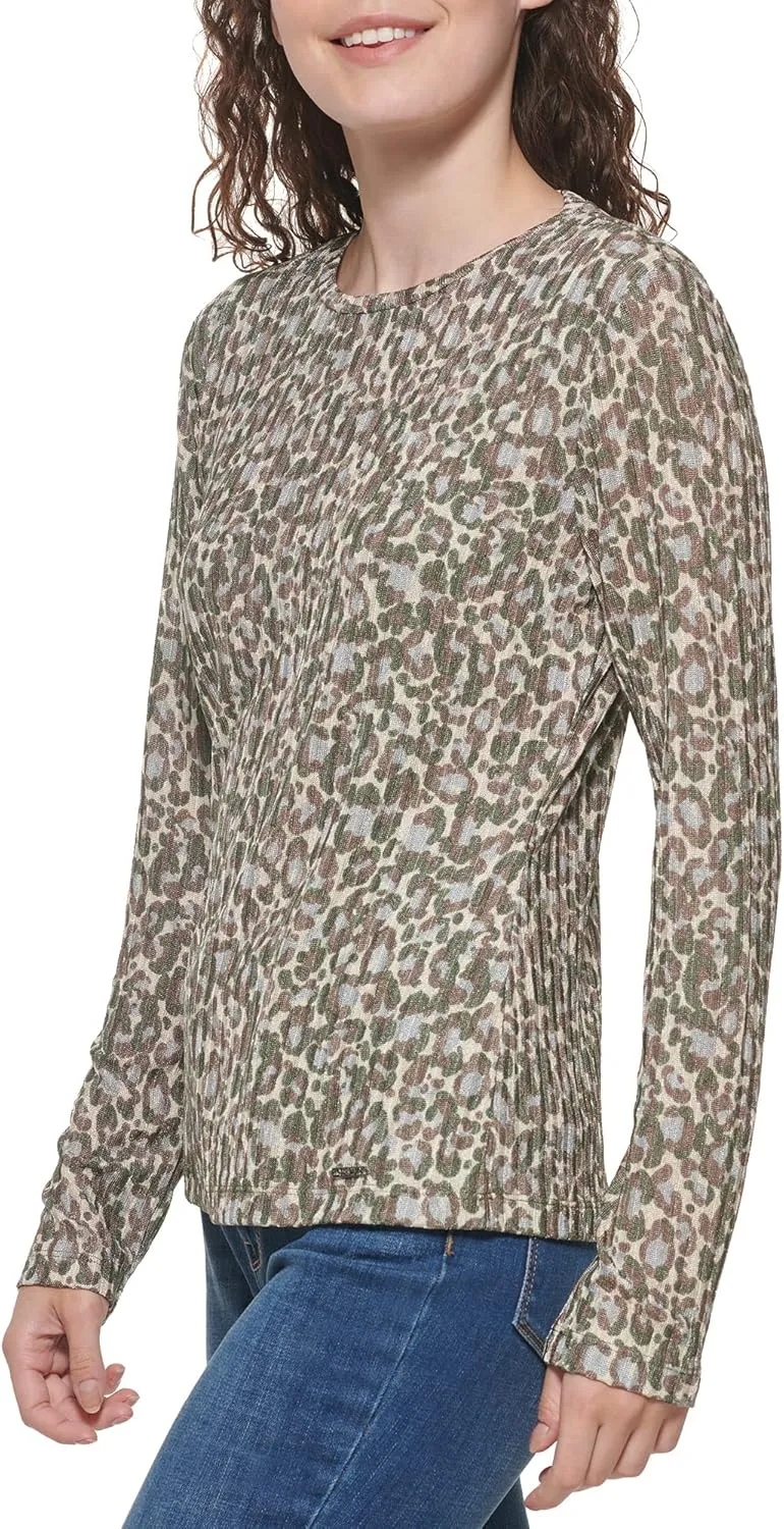 DKNY Women's Long Sleeve Layering Printed Sportswear Top