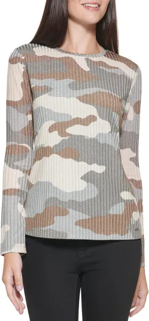 DKNY Women's Long Sleeve Layering Printed Sportswear Top