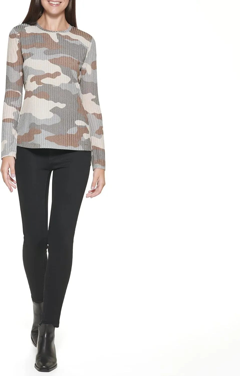 DKNY Women's Long Sleeve Layering Printed Sportswear Top