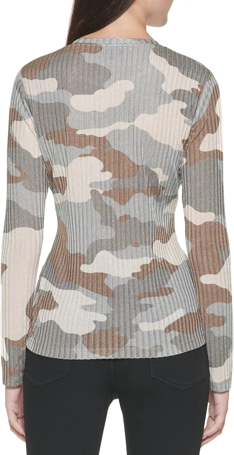 DKNY Women's Long Sleeve Layering Printed Sportswear Top