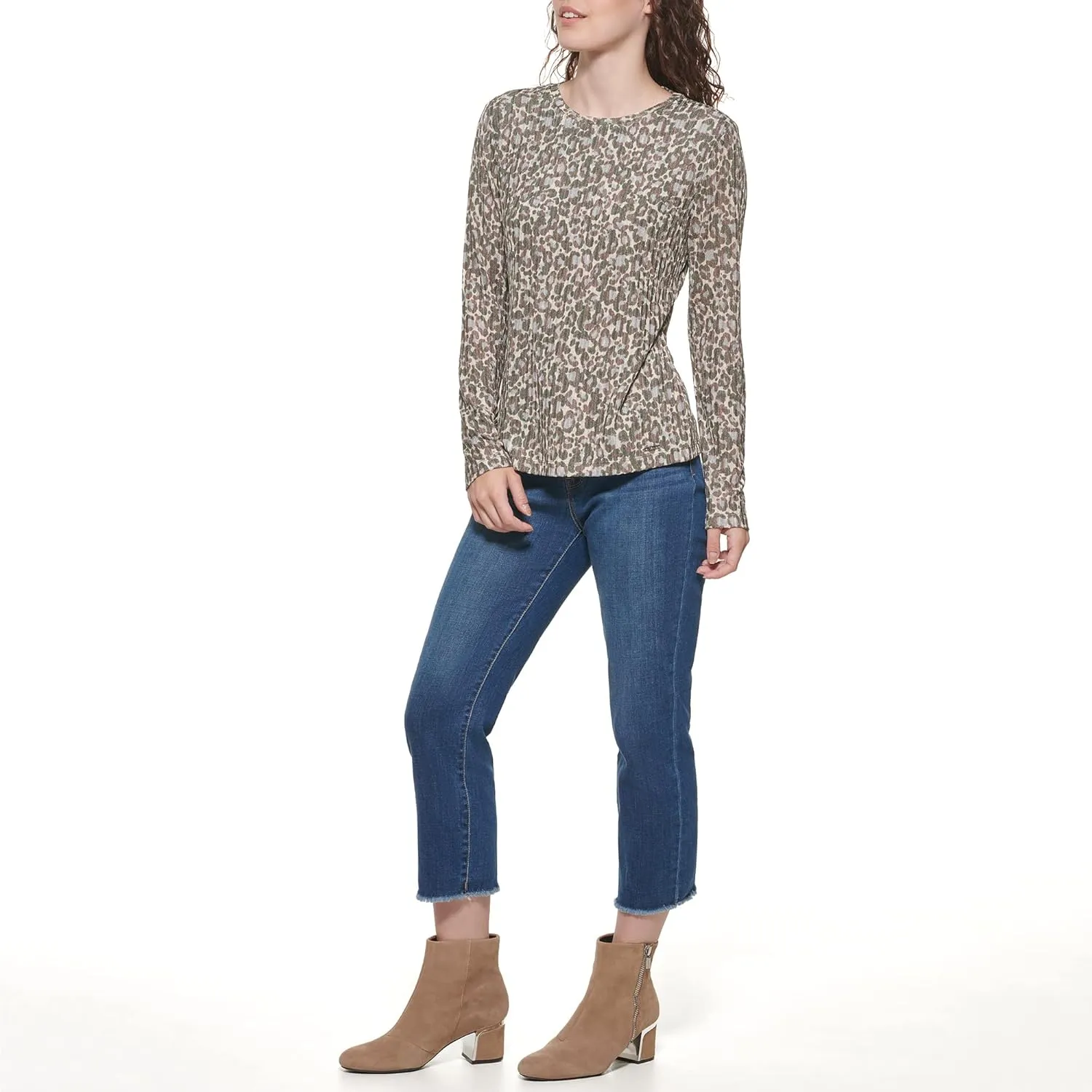 DKNY Women's Long Sleeve Layering Printed Sportswear Top
