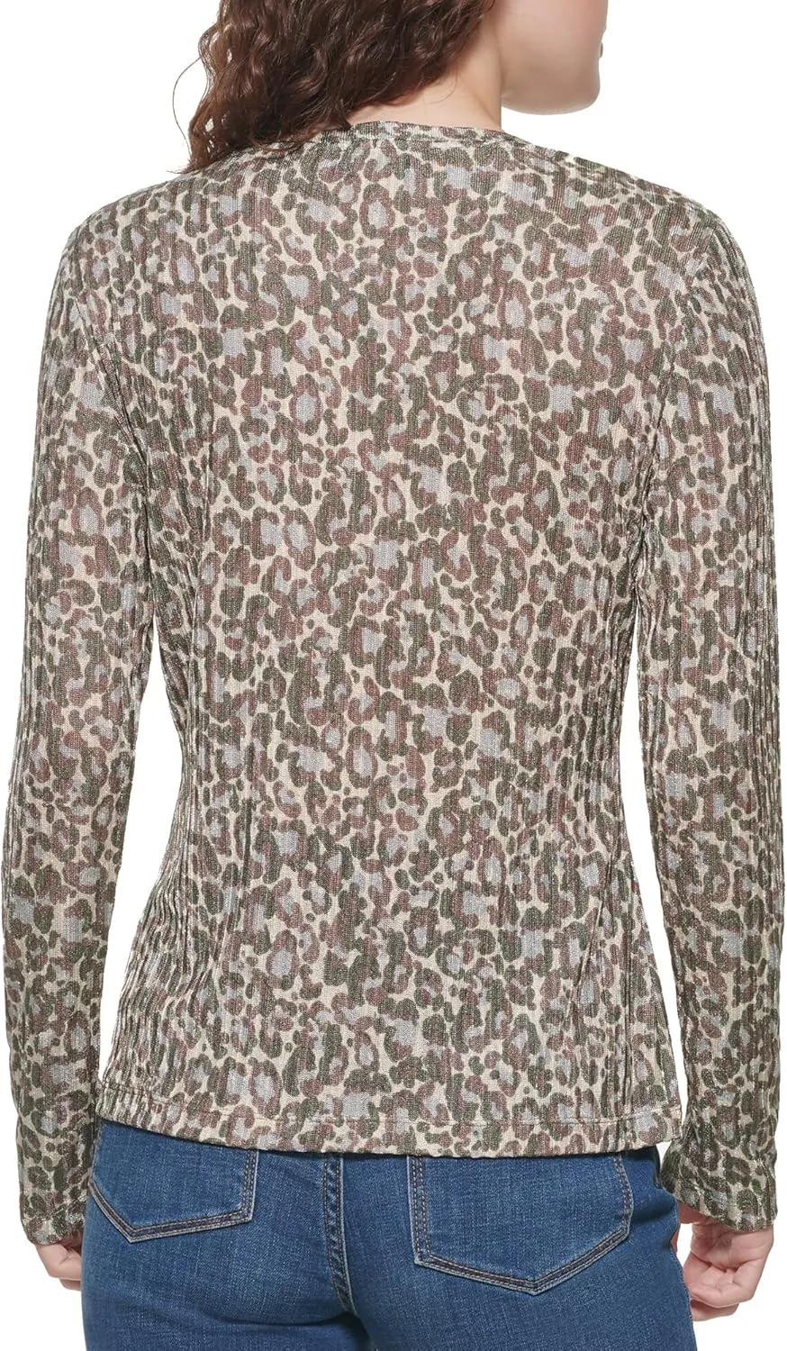 DKNY Women's Long Sleeve Layering Printed Sportswear Top