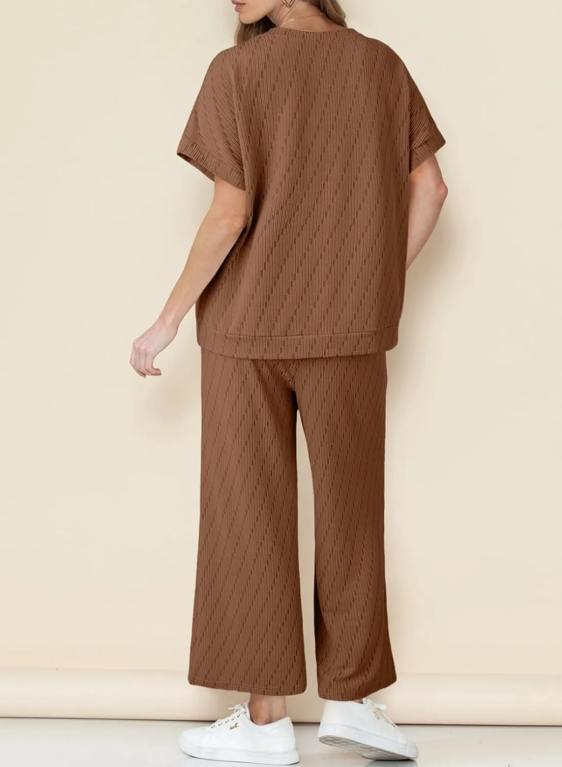 Dokotoo 2 Piece Sets for Women Casual Short Sleeve Summer Tops and High Rise Wide Leg Pants Lounge Sets