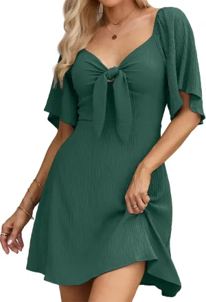 Dokotoo Spring Summer Dresses 2025 Fashion Casual Sexy V-Neck Womens Summer Dresses Beach Graduation Dress Short Wedding Guest Easter Dress Blackish Green