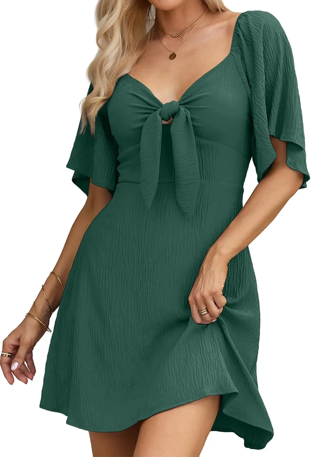 Dokotoo Spring Summer Dresses 2025 Fashion Casual Sexy V-Neck Womens Summer Dresses Beach Graduation Dress Short Wedding Guest Easter Dress Blackish Green