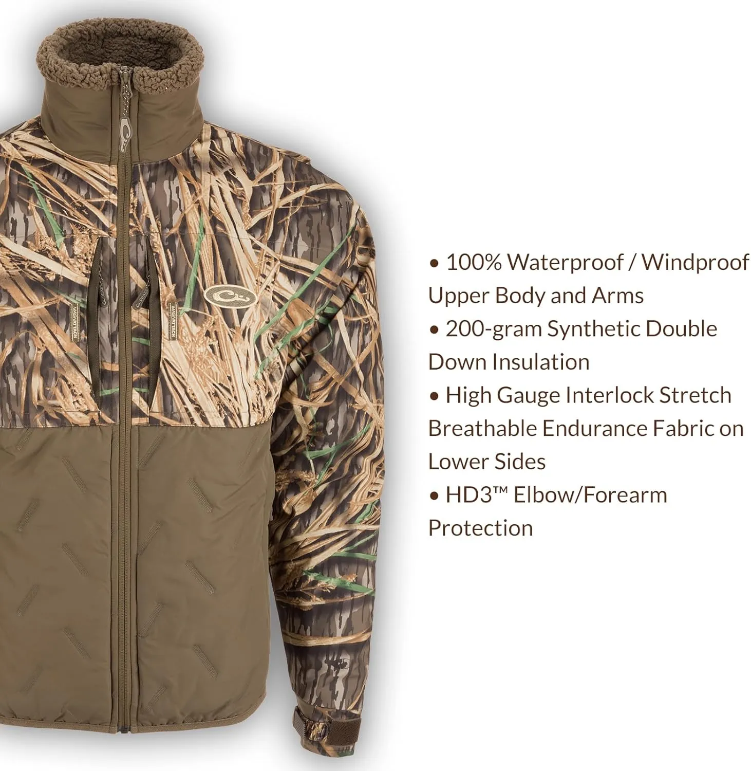 Drake Waterfowl Men's LST Guardian Flex Double Down Eqwader Full Zip Insulated Waterproof Windproof Hunting Jacket