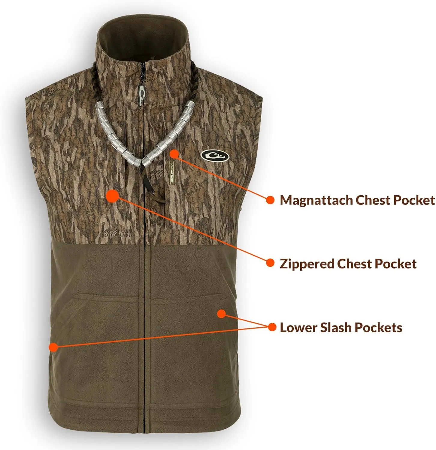 Drake Waterfowl Men's MST Eqwader Insulated Fleece-Lined Waterproof Windproof Breathable Adjustable Outdoor Hunting Zip Vest