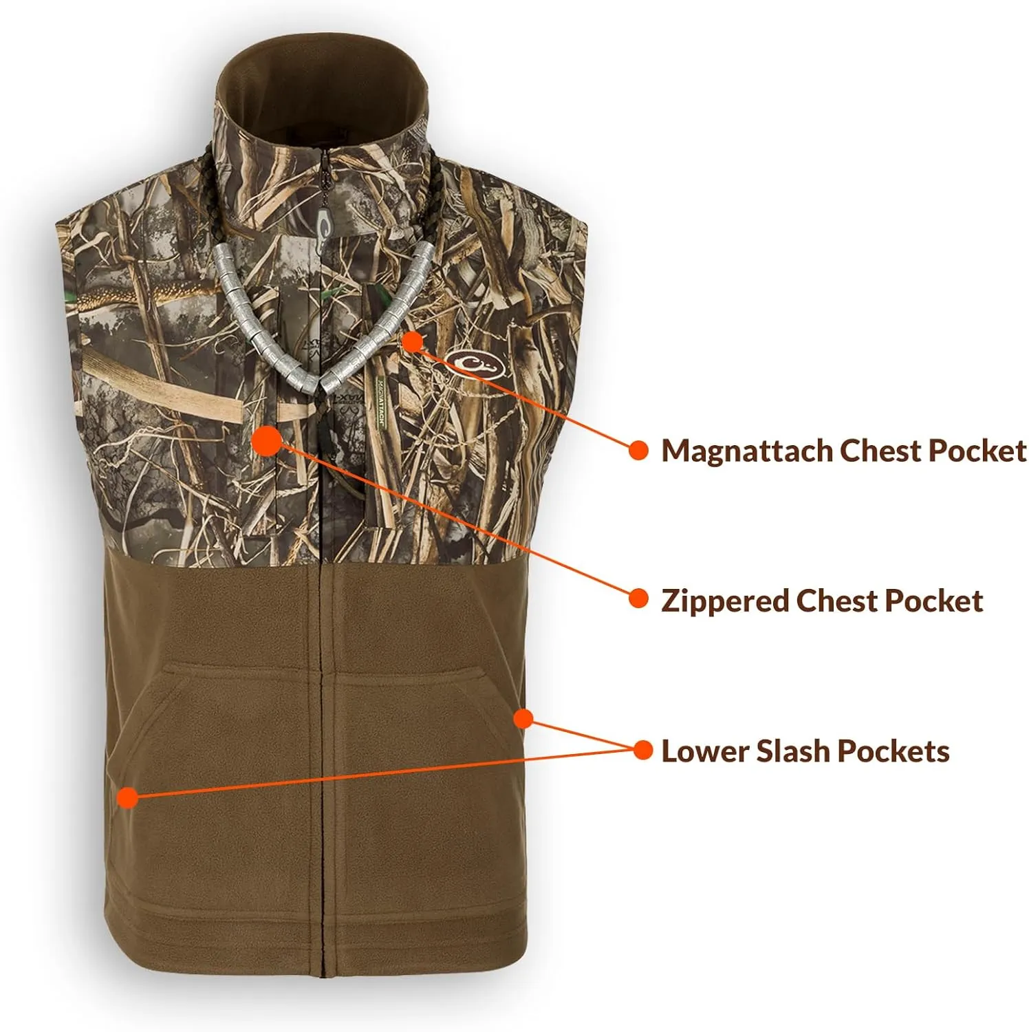 Drake Waterfowl Men's MST Eqwader Insulated Fleece-Lined Waterproof Windproof Breathable Adjustable Outdoor Hunting Zip Vest