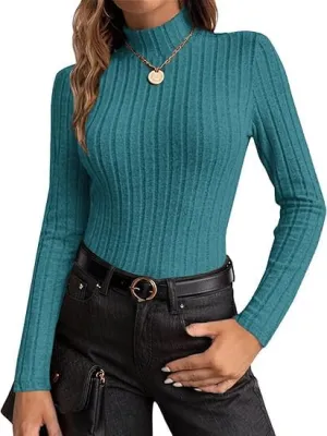 ELESOL Women's Mock Turtleneck Long Sleeve Shirts Fall Ribbed Tops Fleece Basic Layering Soft Thermal Undershirts Tee