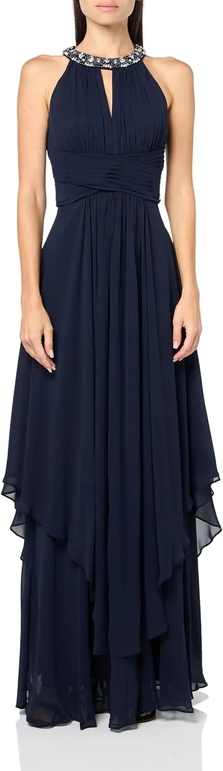 Eliza J Women's Sleeveles Halter Neck Keyhole Fit & Flare Chiffon Gown