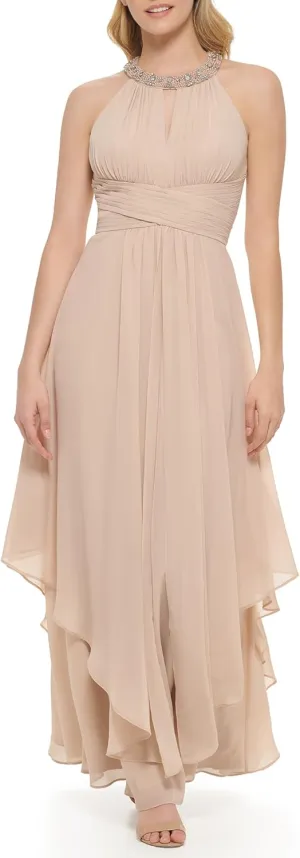 Eliza J Women's Sleeveles Halter Neck Keyhole Fit & Flare Chiffon Gown