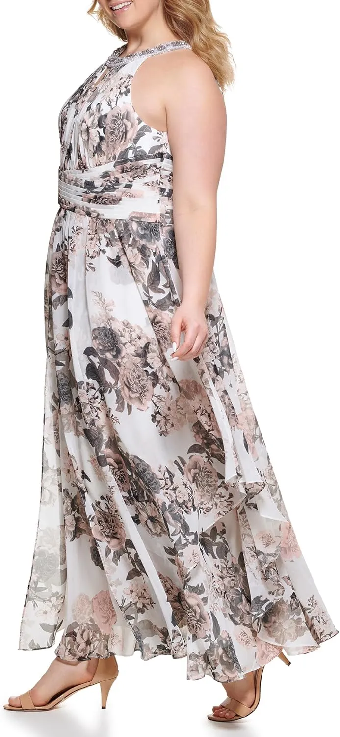 Eliza J Women's Sleeveles Halter Neck Keyhole Fit & Flare Chiffon Gown