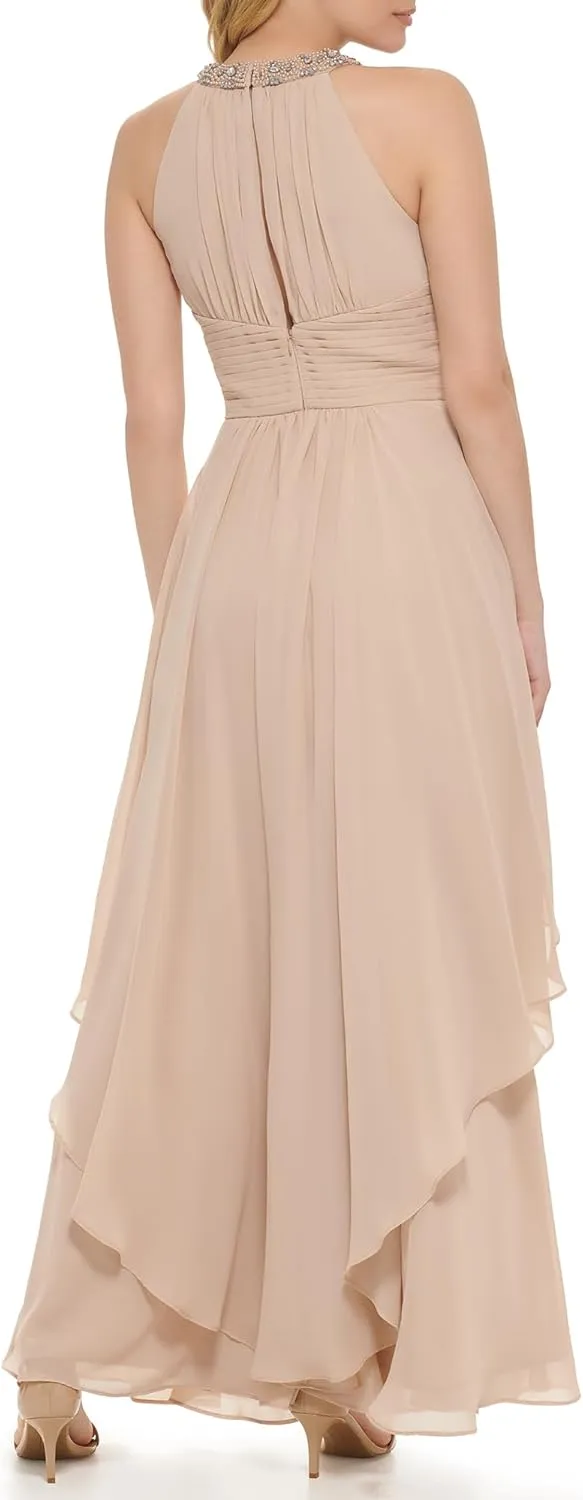 Eliza J Women's Sleeveles Halter Neck Keyhole Fit & Flare Chiffon Gown