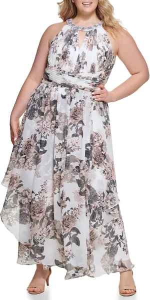 Eliza J Women's Sleeveles Halter Neck Keyhole Fit & Flare Chiffon Gown
