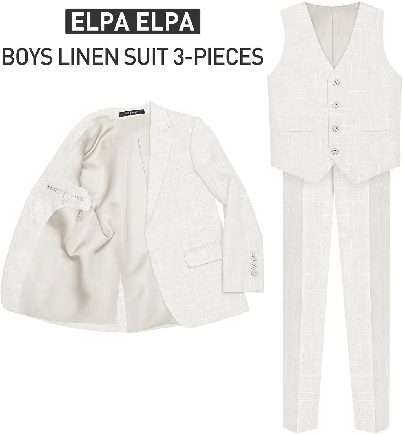 ELPA ELPA Boys Suit Linen, Boys Slim Fit Suit for Kids, Toddlers & Teens, Adjustable Waist for Wedding, Church, Family Party