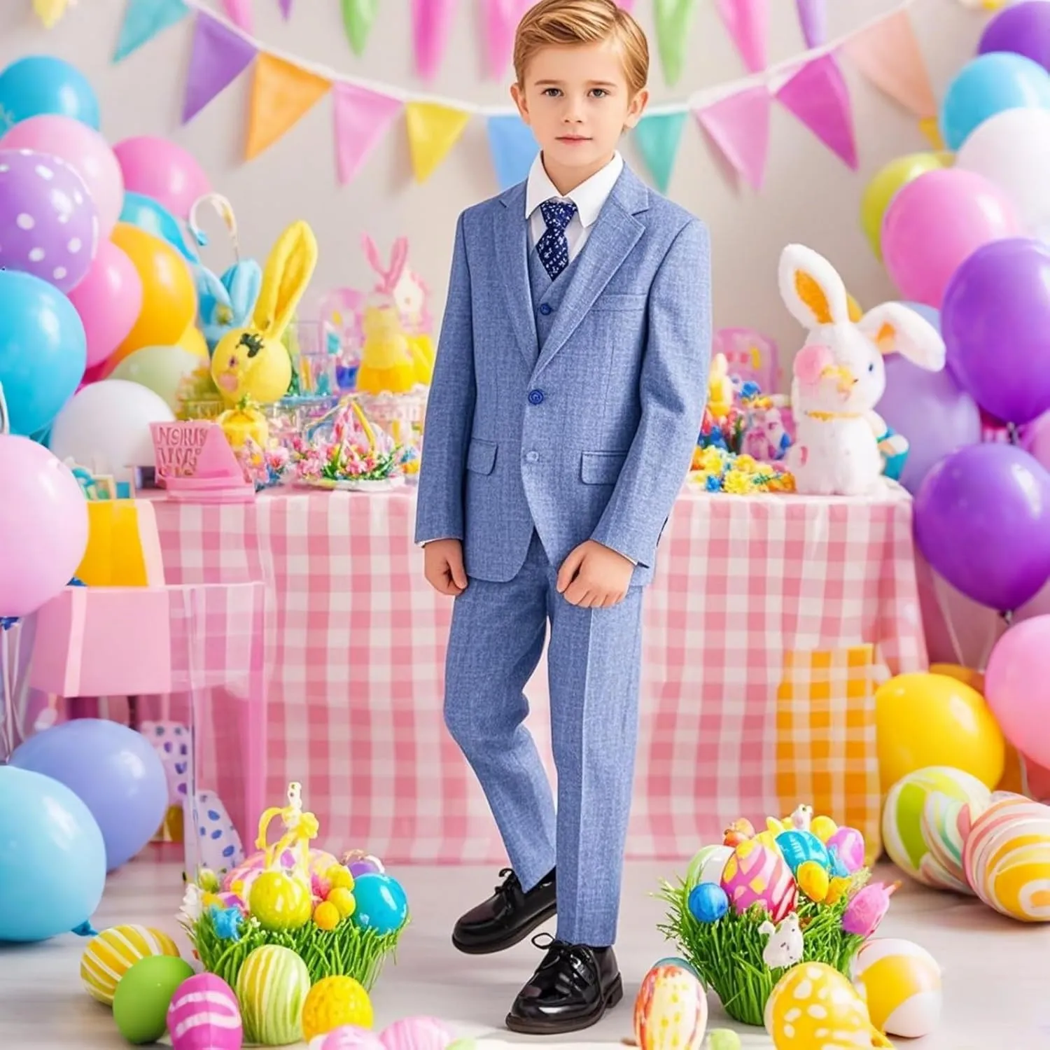 ELPA ELPA Boys Suit Linen, Boys Slim Fit Suit for Kids, Toddlers & Teens, Adjustable Waist for Wedding, Church, Family Party
