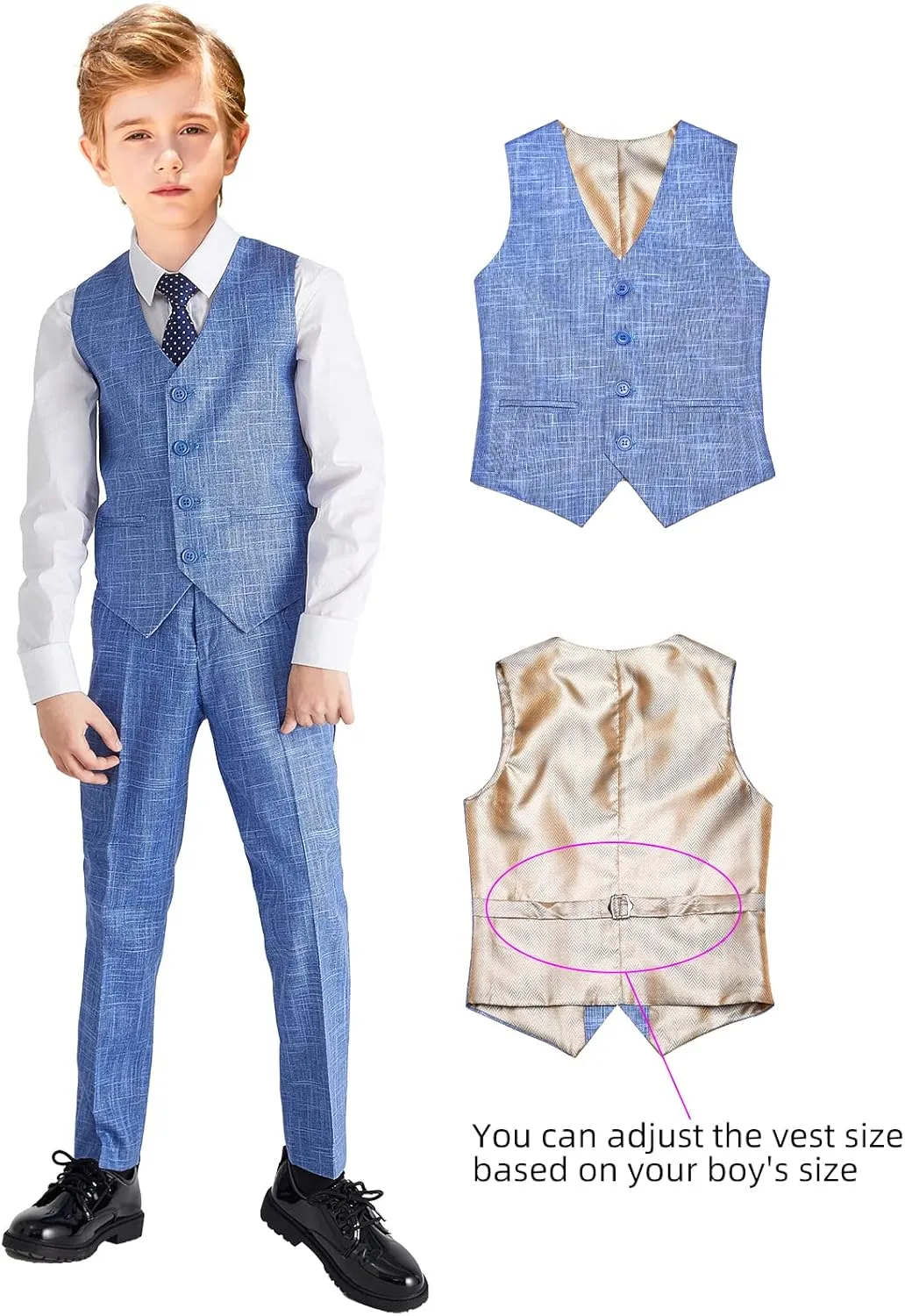 ELPA ELPA Boys Suit Linen, Boys Slim Fit Suit for Kids, Toddlers & Teens, Adjustable Waist for Wedding, Church, Family Party
